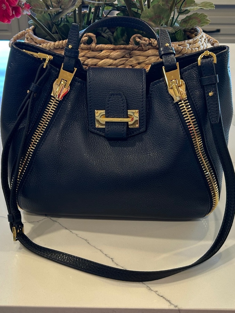 Tom Ford Navy Leather Sedgwick Mini Zip Bag LIKE NEW